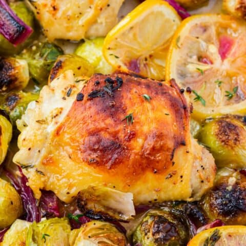 Sheet Pan Chicken and Brussel Sprouts - Four Score Living