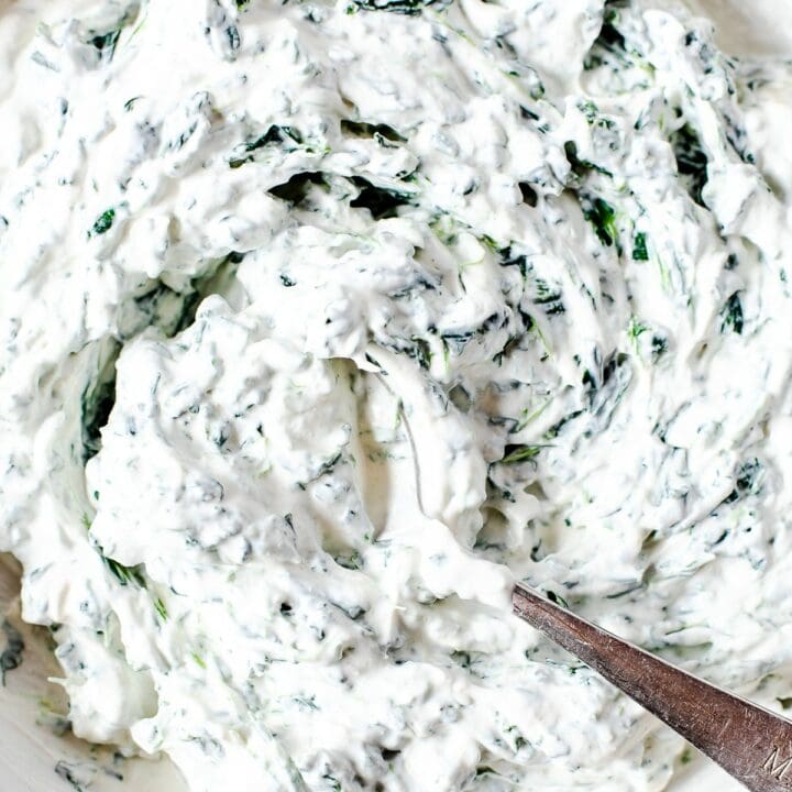 Fully mixed keto spinach dip.