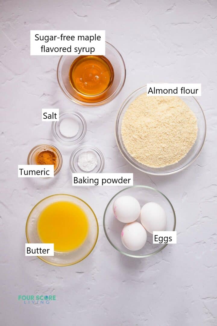 Ingredients for making keto cornbread in individual bowls.